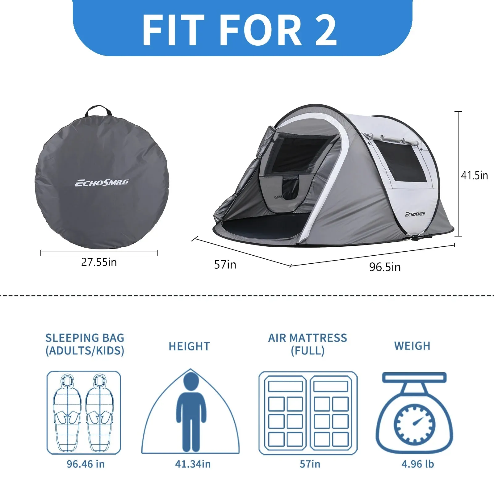 Camping Tent, Convenient to Carry for 2 People, Automatic Set up High Quality Tent