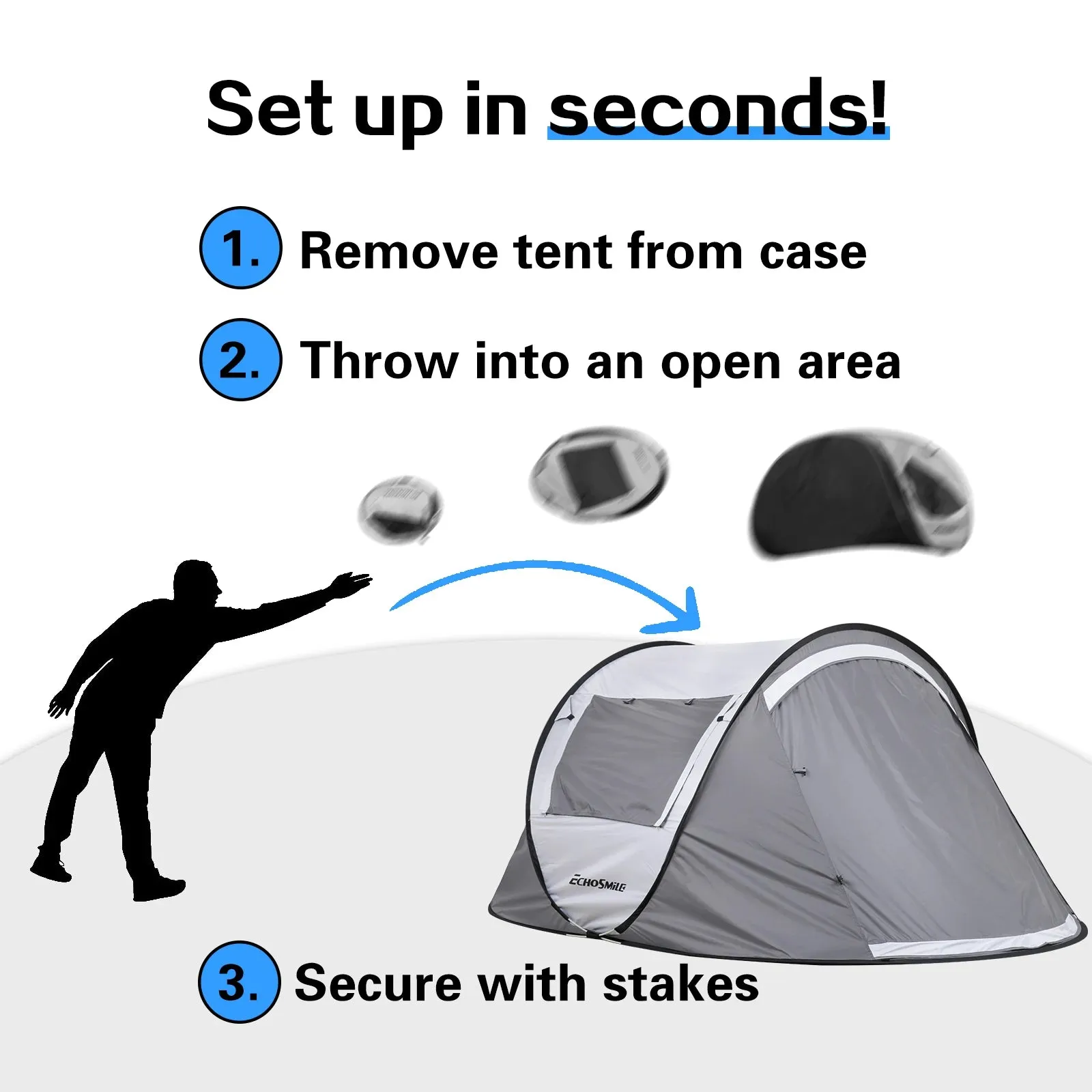 Camping Tent, Convenient to Carry for 2 People, Automatic Set up High Quality Tent