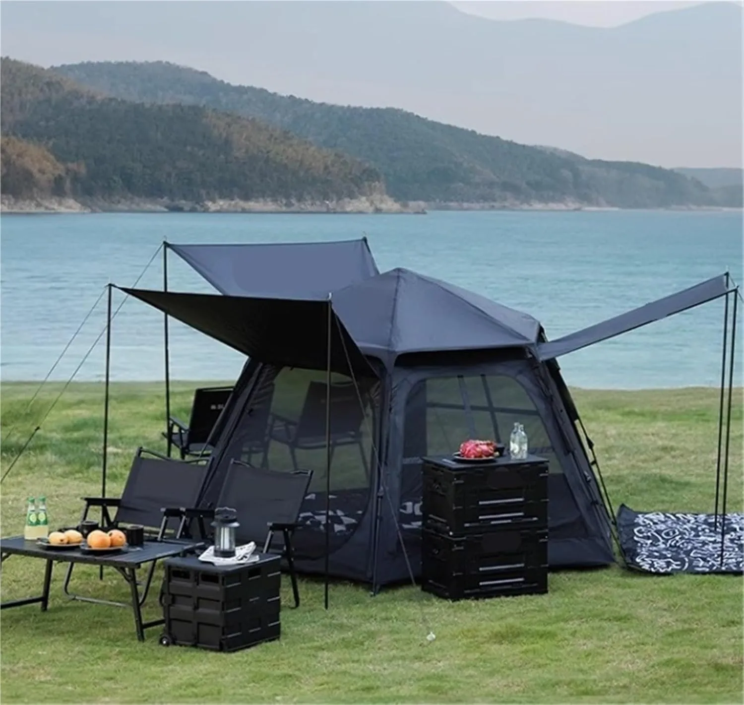 Camping Tent Outdoor Camping Canopy Two in One Thickened Rainproof Fully Automatic Hexagonal Tent
