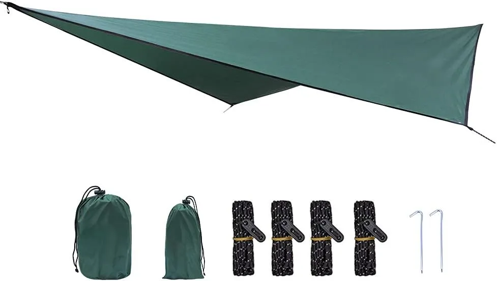 Camping Tent Tarp, 210T Polyester Fabric Outdoor Camping Shelter Rhombic Sun Proof Camping Ground Mat Tent for Outdoor Hiking (Forest Green)