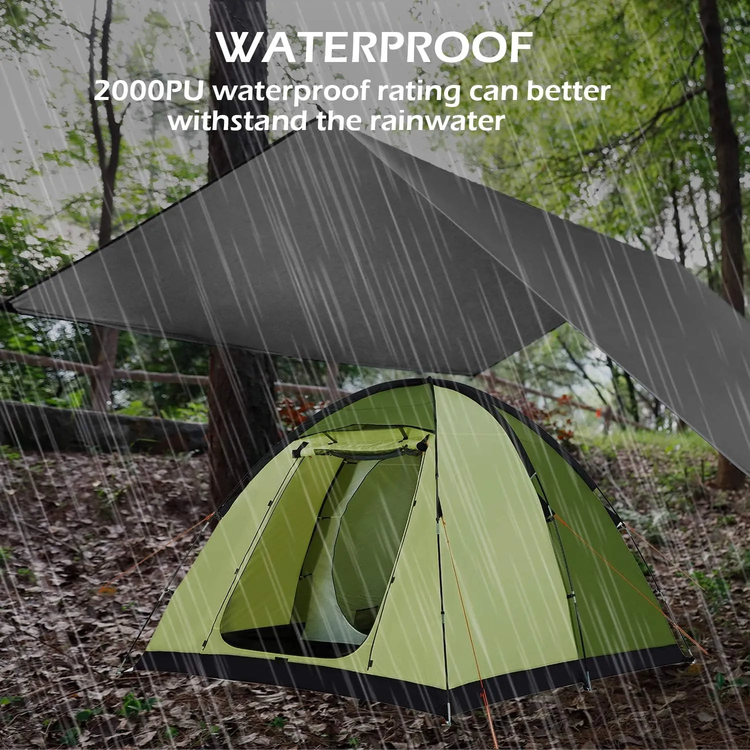 Camping Tent Tarp Rain Tarp Hammock Shelter, Premium UV Protection Sun Shelter Windproof Waterproof Lightweight Compact Durable Ripstop Gazebo Picnic Mat (Camo(rodless) 2X Large) (Green Small)