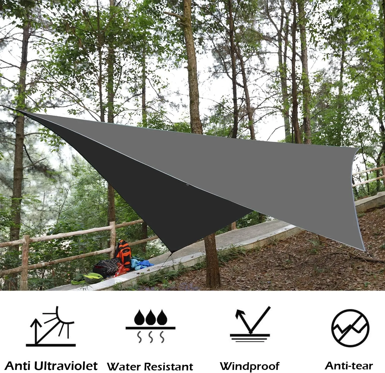 Camping Tent Tarp Rain Tarp Hammock Shelter, Premium UV Protection Sun Shelter Windproof Waterproof Lightweight Compact Durable Ripstop Gazebo Picnic Mat (Camo(rodless) 2X Large) (Green Small)