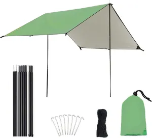 Camping Tent Tarp Rain Tarp Hammock Shelter, Premium UV Protection Sun Shelter Windproof Waterproof Lightweight Compact Durable Ripstop Gazebo Picnic Mat (Camo(rodless) 2X Large) (Green Small)