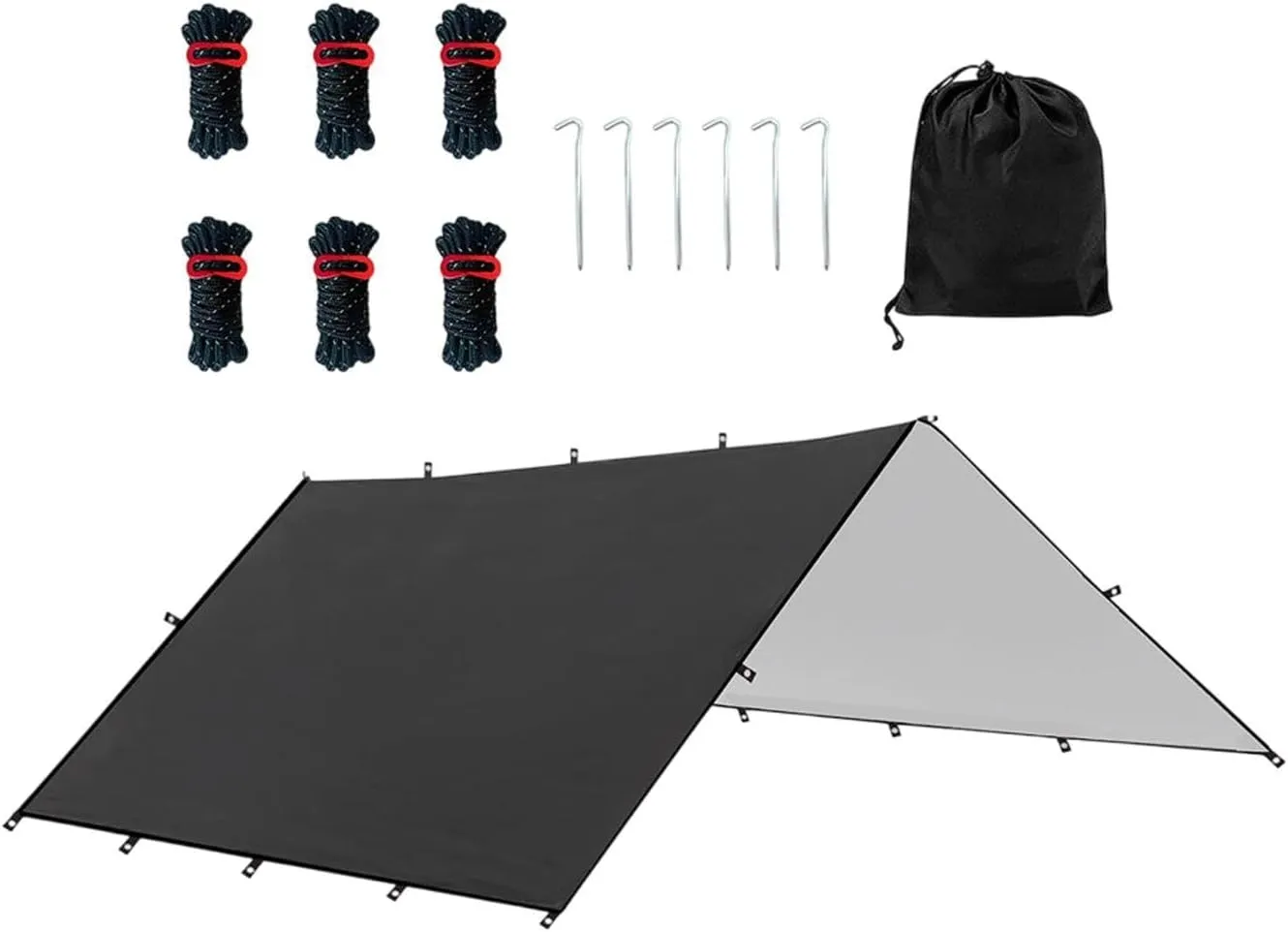 Camping Tent Tarp Sun Canopy with 6 Stakes and 6 Ropes Waterproof Multifunctional for RV Car Truck Side Shade Lightweight, Black M