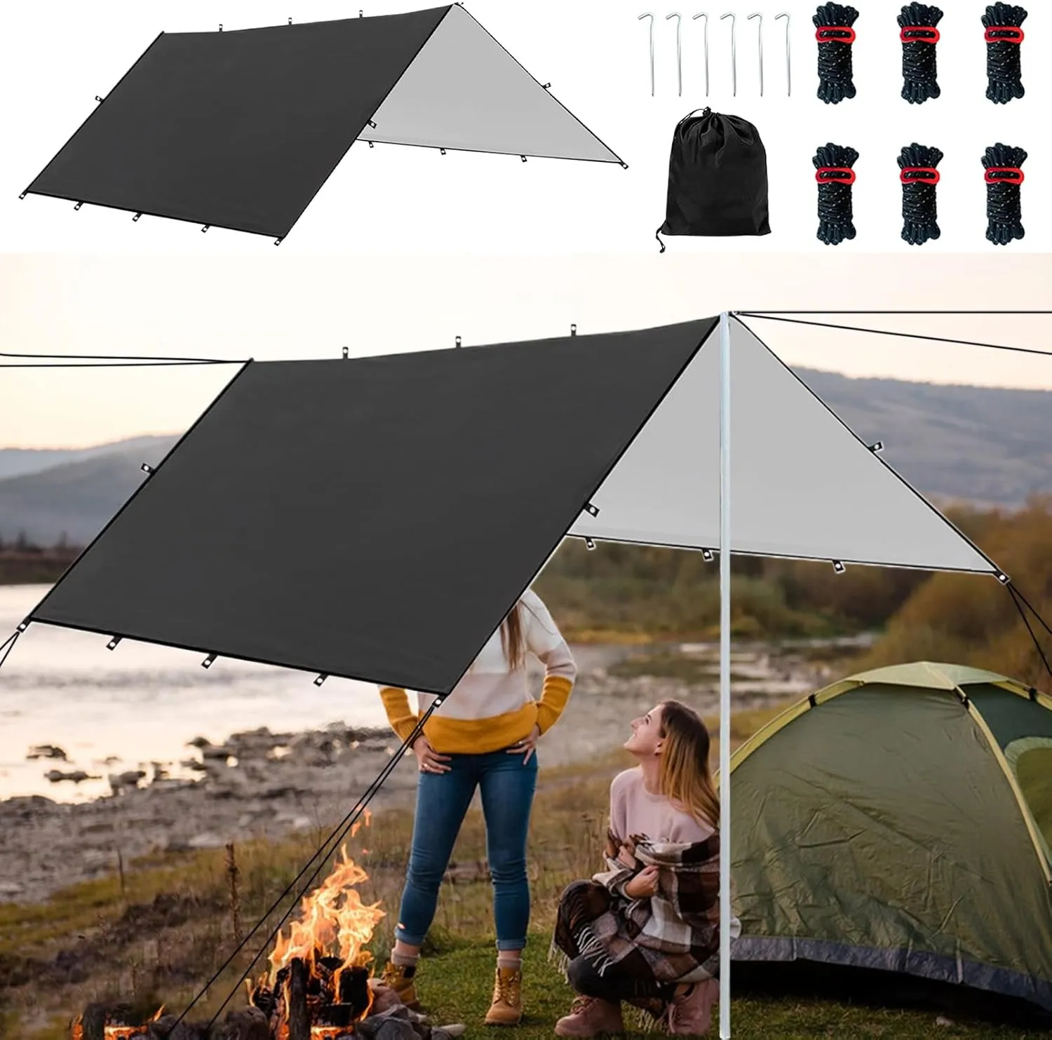 Camping Tent Tarps | Portable Shelter Cover | Weatherproof Lightweight Tent Tarp for Backpacking, Survival, Picnic, Climbing, Travel