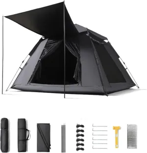 Camping Tent with Canopy Tarp Large Multifunctional Automatic Outdoor Camping Tent Portable Instant Pop-up Family Tent Windproof Sunproof with Moisture-Proof Mat