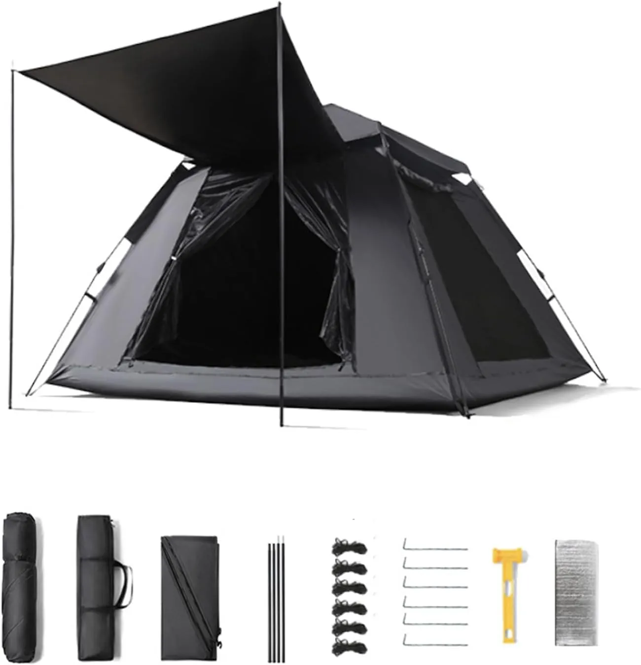 Camping Tent with Canopy Tarp Large Multifunctional Automatic Outdoor Camping Tent Portable Instant Pop-up Family Tent Windproof Sunproof with Moisture-Proof Mat