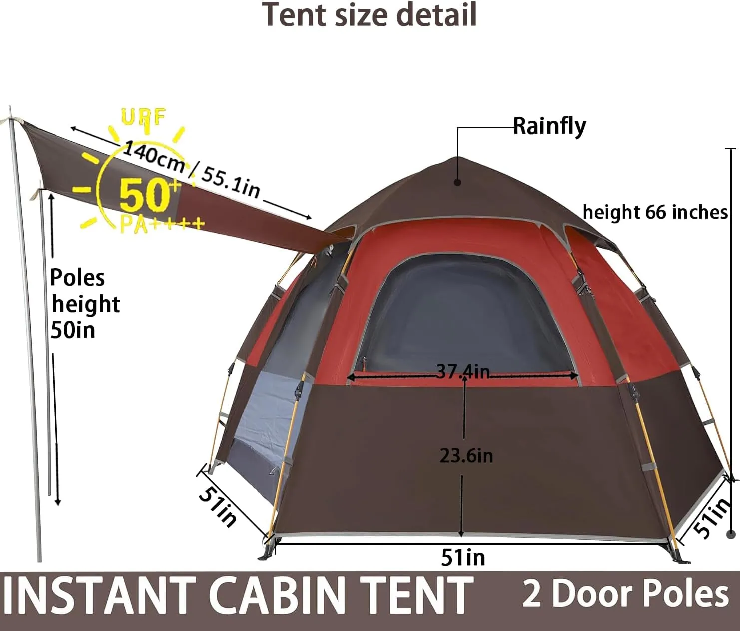 Camping Tent with Instant Setup, 2/3 Person Weatherproof Tent Easy Quick Set Up in 60 Seconds with Rainfly Backpack Tent for Family Camping & Hiking, Upgraded Ventilation,Center Height 66-inch