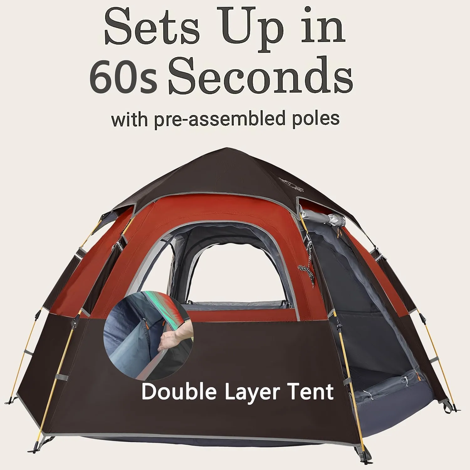 Camping Tent with Instant Setup, 2/3 Person Weatherproof Tent Easy Quick Set Up in 60 Seconds with Rainfly Backpack Tent for Family Camping & Hiking, Upgraded Ventilation,Center Height 66-inch