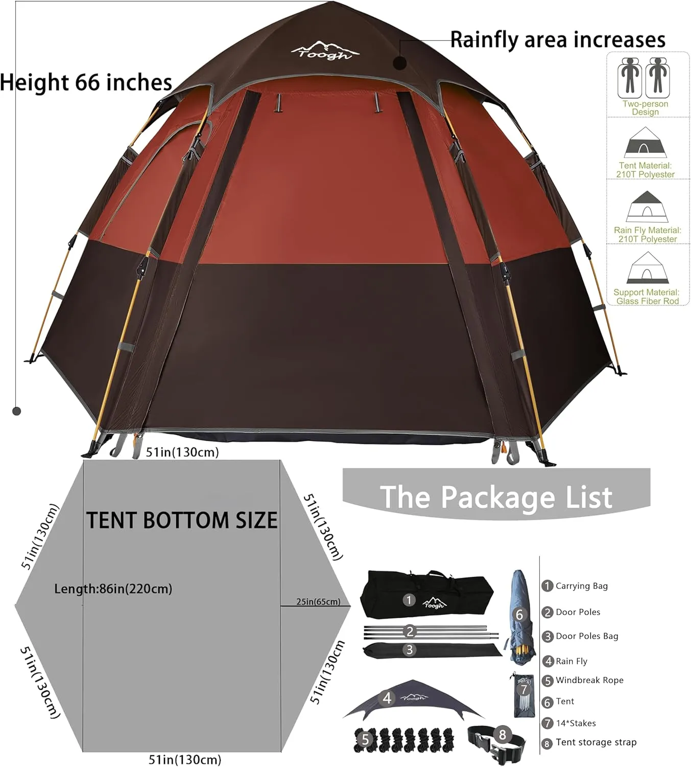 Camping Tent with Instant Setup, 2/3 Person Weatherproof Tent Easy Quick Set Up in 60 Seconds with Rainfly Backpack Tent for Family Camping & Hiking, Upgraded Ventilation,Center Height 66-inch