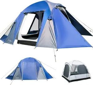Camping Tent,4/5 Person Family Tent Double Layer Outdoor Tent with Water Proof Rainfly,3 Large Entrances Doors,Oversize Inner Pockets to Organize Stuffs,Portable Huge Dome Tent for Outdoor Camping