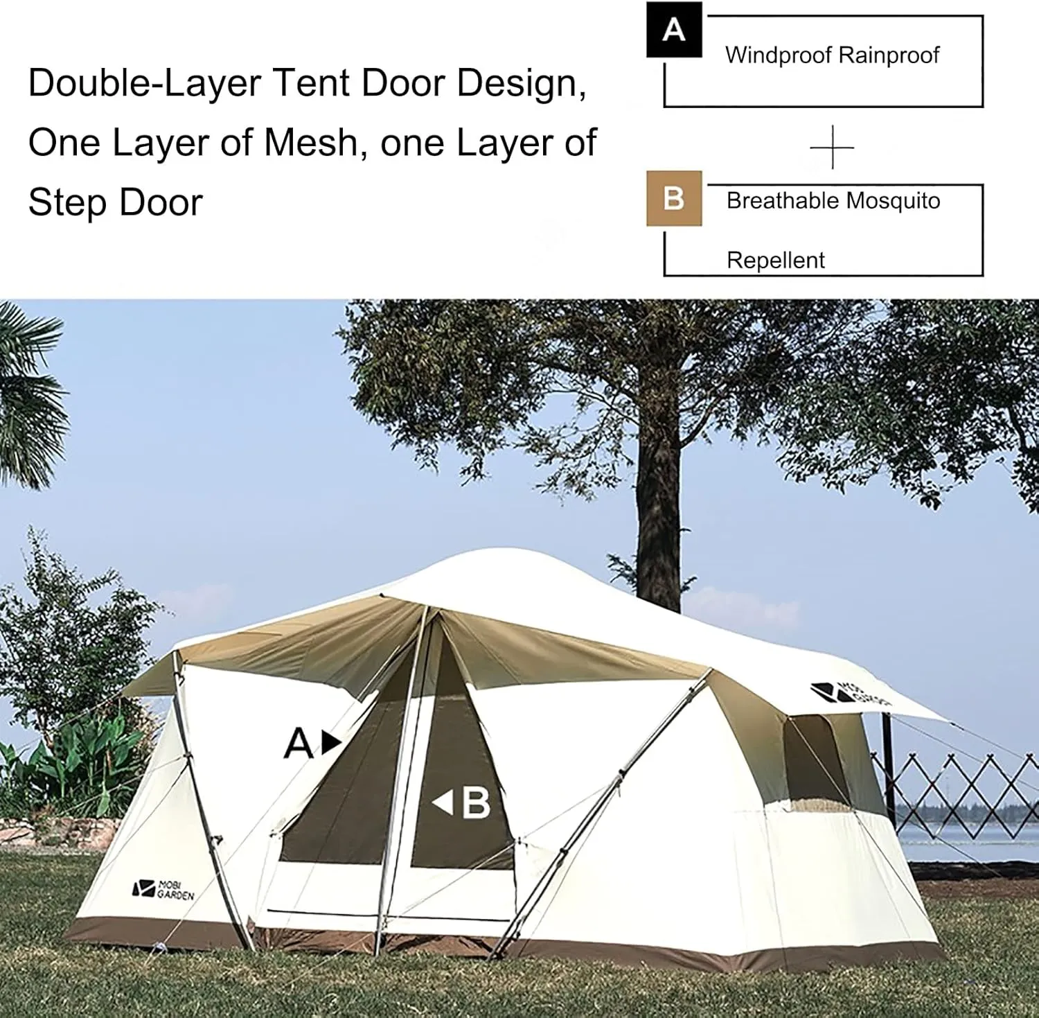 Camping Tents 3-4 Person Family Tents, Waterproof and Windproof Cotton Tent with Canopy, Double Tent Door Instant Cabin Tent for Beach Picnic Hiking Travel Sports Outdoor