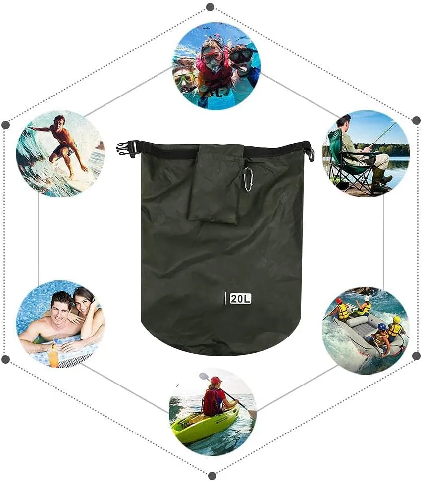 Camping Waterproof Storage Bag, PVC Outdoor Foldable Barrel Dry Bag, Boat Fishing Backpack for Camping Hiking Beach Travel Fishing (20L)