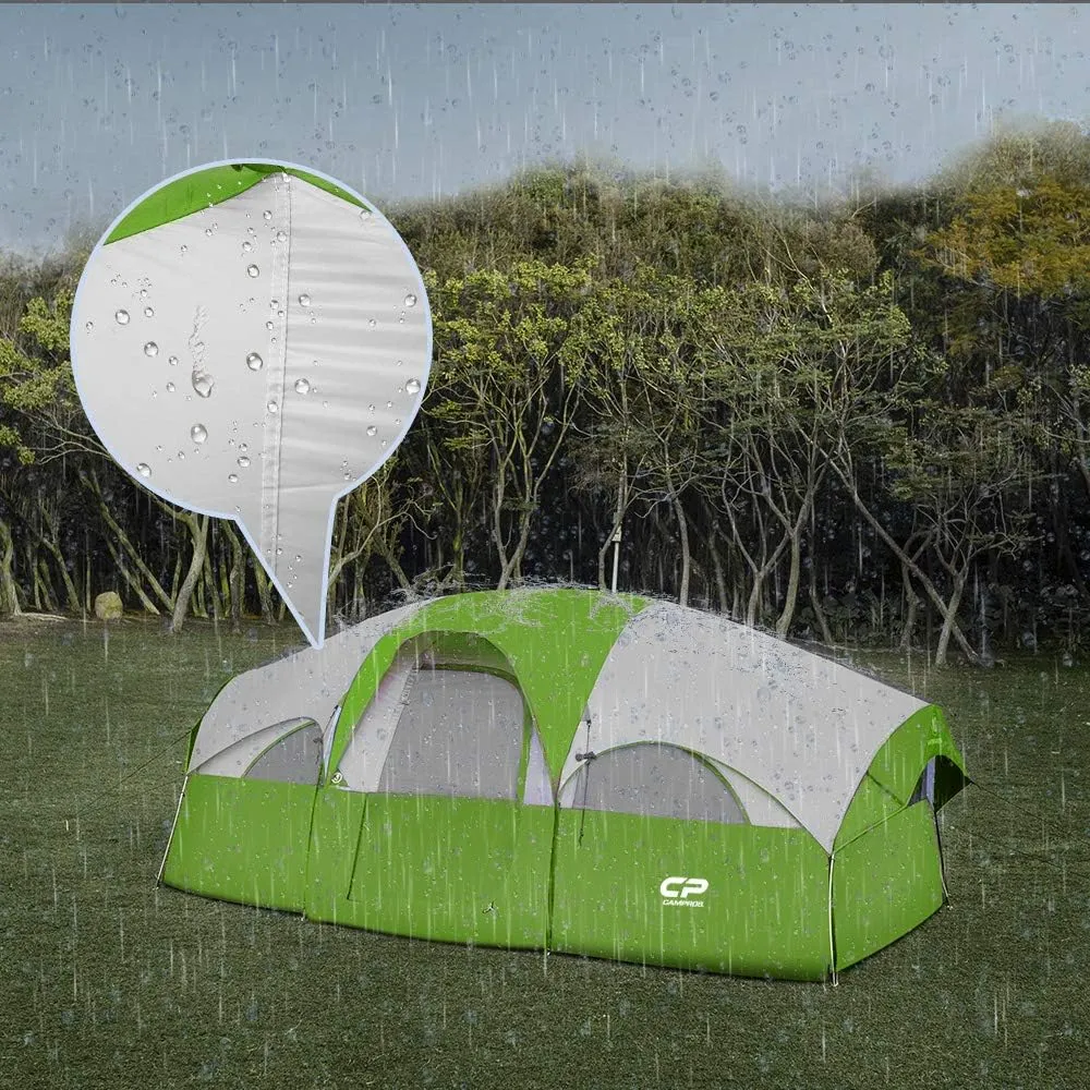 CAMPROS CP Tent 8 Person Camping Tents, Weather Resistant Family Tent, 5 Large Mesh Windows, Double Layer, Divided Curtain for Separated Room, Portable with Carry Bag