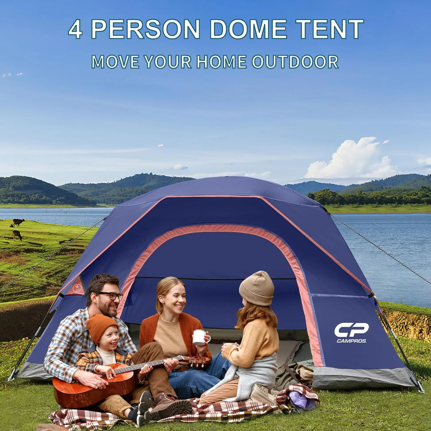 CAMPROS CP Tents for Camping 4/6 Person Tent Waterproof Windproof Double Layer Family Camping Tent, Easy Setup Dome Tent with Large Mesh Windows & Wider Door for Outdoor Camping & Hiking
