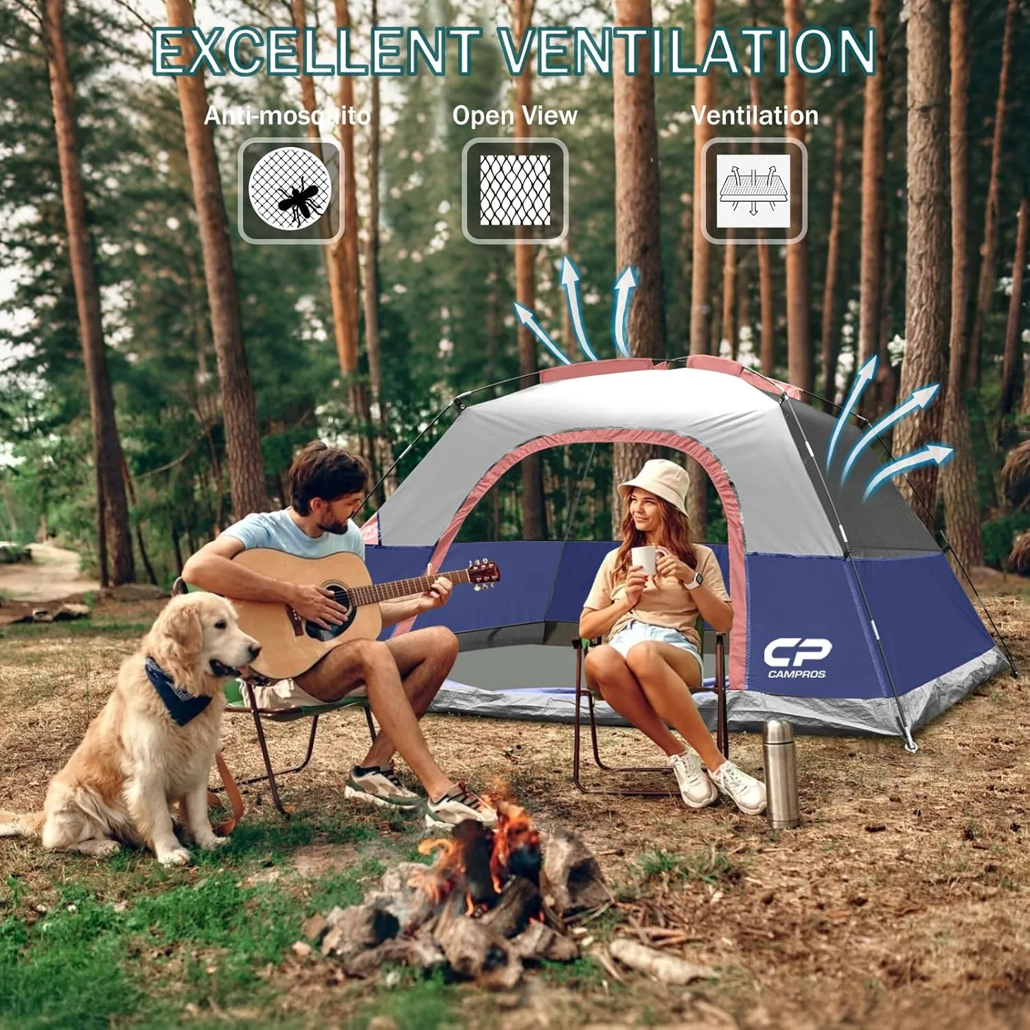CAMPROS CP Tents for Camping 4/6 Person Tent Waterproof Windproof Double Layer Family Camping Tent, Easy Setup Dome Tent with Large Mesh Windows & Wider Door for Outdoor Camping & Hiking