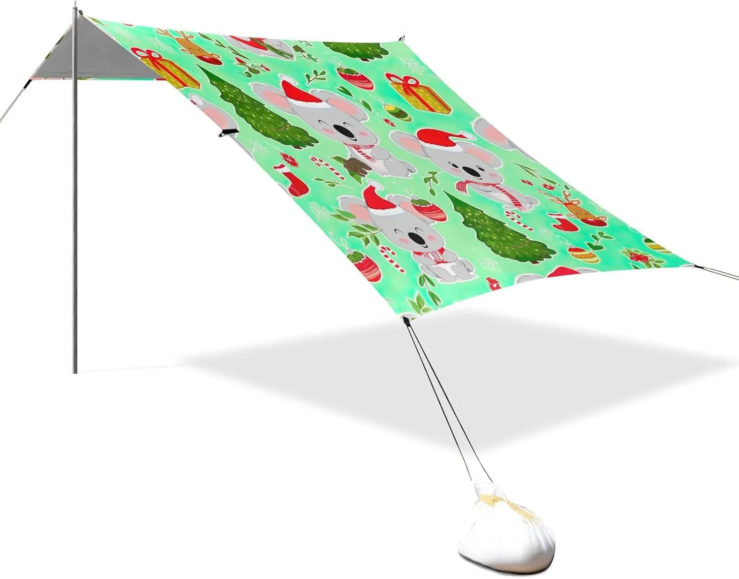 Canopy Beach Tent Cute Koalas Christmas Green Gift Patio Sun Shade Outdoor 9.2 × 10.5 FT Shades Camping Sun Shelter Custom Waterproof with Poles Sand Anchor