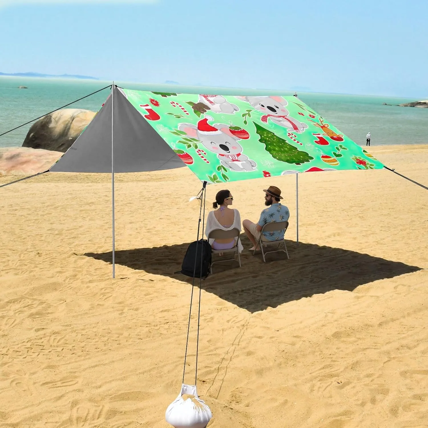 Canopy Beach Tent Cute Koalas Christmas Green Gift Patio Sun Shade Outdoor 9.2 × 10.5 FT Shades Camping Sun Shelter Custom Waterproof with Poles Sand Anchor