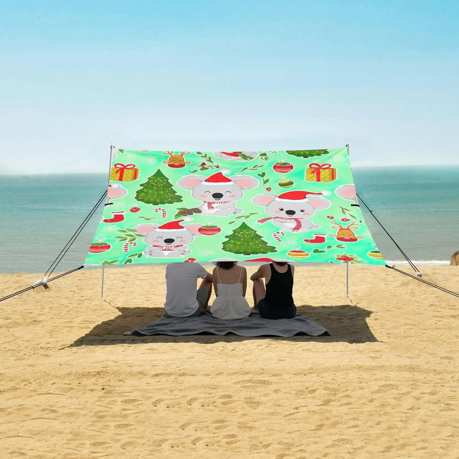 Canopy Beach Tent Cute Koalas Christmas Green Gift Patio Sun Shade Outdoor 9.2 × 10.5 FT Shades Camping Sun Shelter Custom Waterproof with Poles Sand Anchor