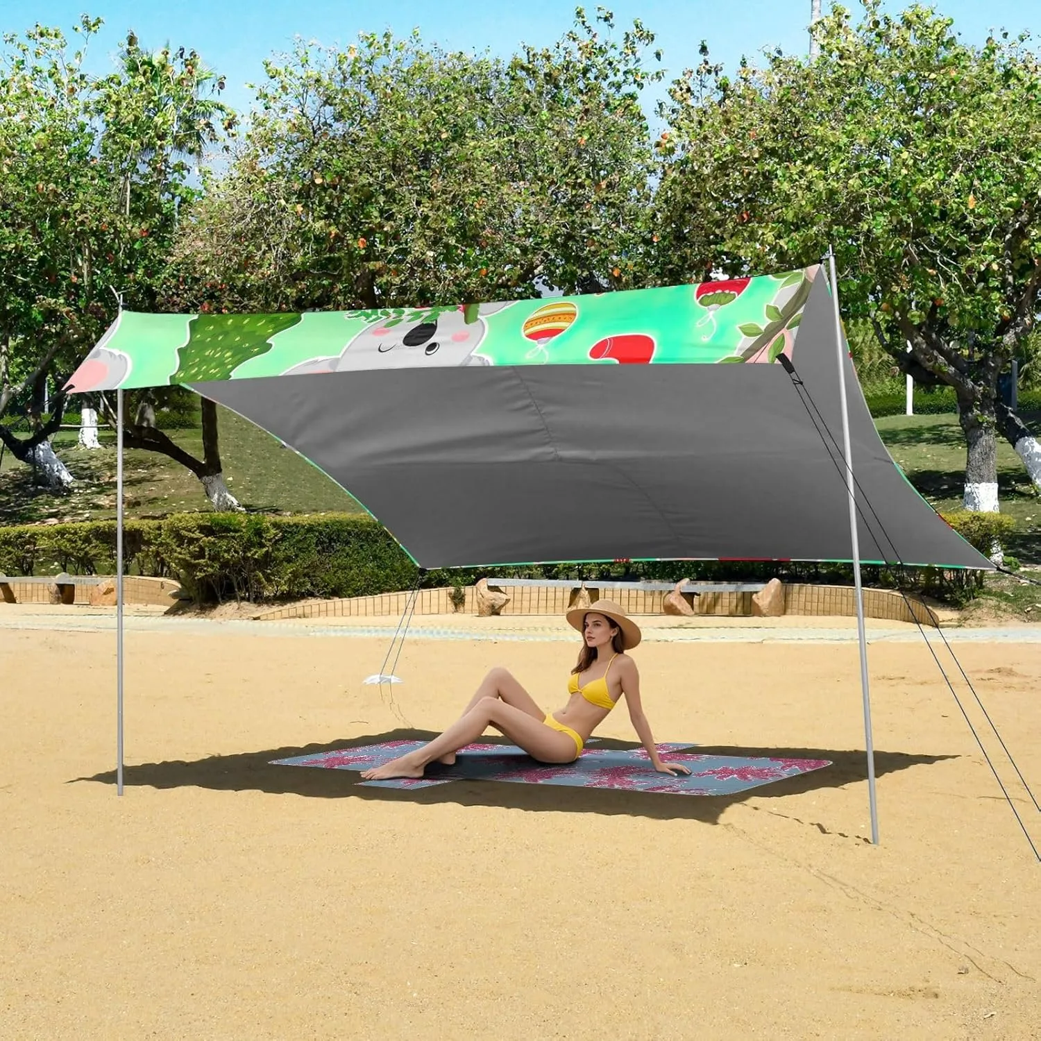 Canopy Beach Tent Cute Koalas Christmas Green Gift Patio Sun Shade Outdoor 9.2 × 10.5 FT Shades Camping Sun Shelter Custom Waterproof with Poles Sand Anchor