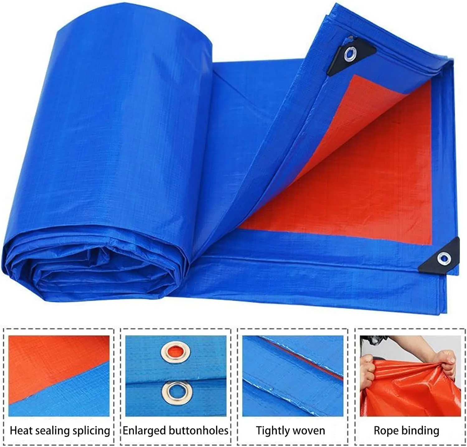 Canopy Tarp, Tarps Heavy Duty Waterproof, 8 Mil Thick Polyethylene Tarpaulin, Customizable, for Outdoor, Garden, Patio，Blue Tarp