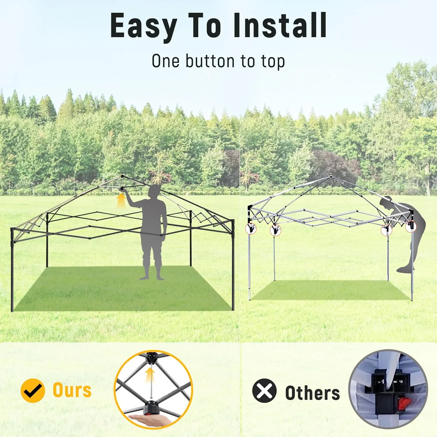 Canopy Tent 10x10, 1-Person Setup Pop Up Canopy Tent with Roller Bag, 3 Adjustable Height, 4 Sandbags, 8 Stakes, 4 Guylines, Waterproof and UPF50  Sun Protection Outdoor Canopy for Party，Beach