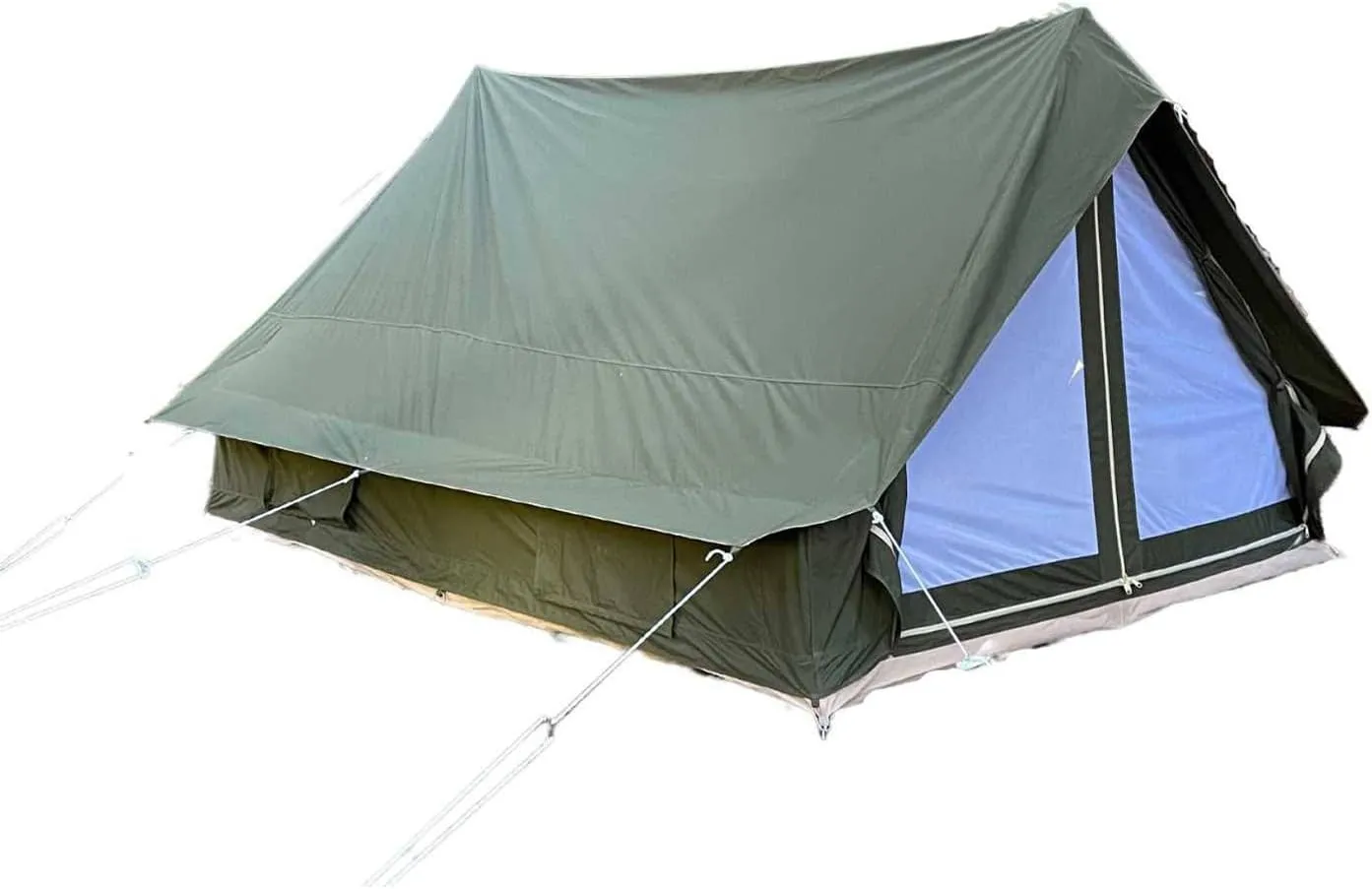 Canvas A-Frame Tent - The Scout About - 11' x 8'9" Green Pup Tent - Large F1 4-Person Camping Tent