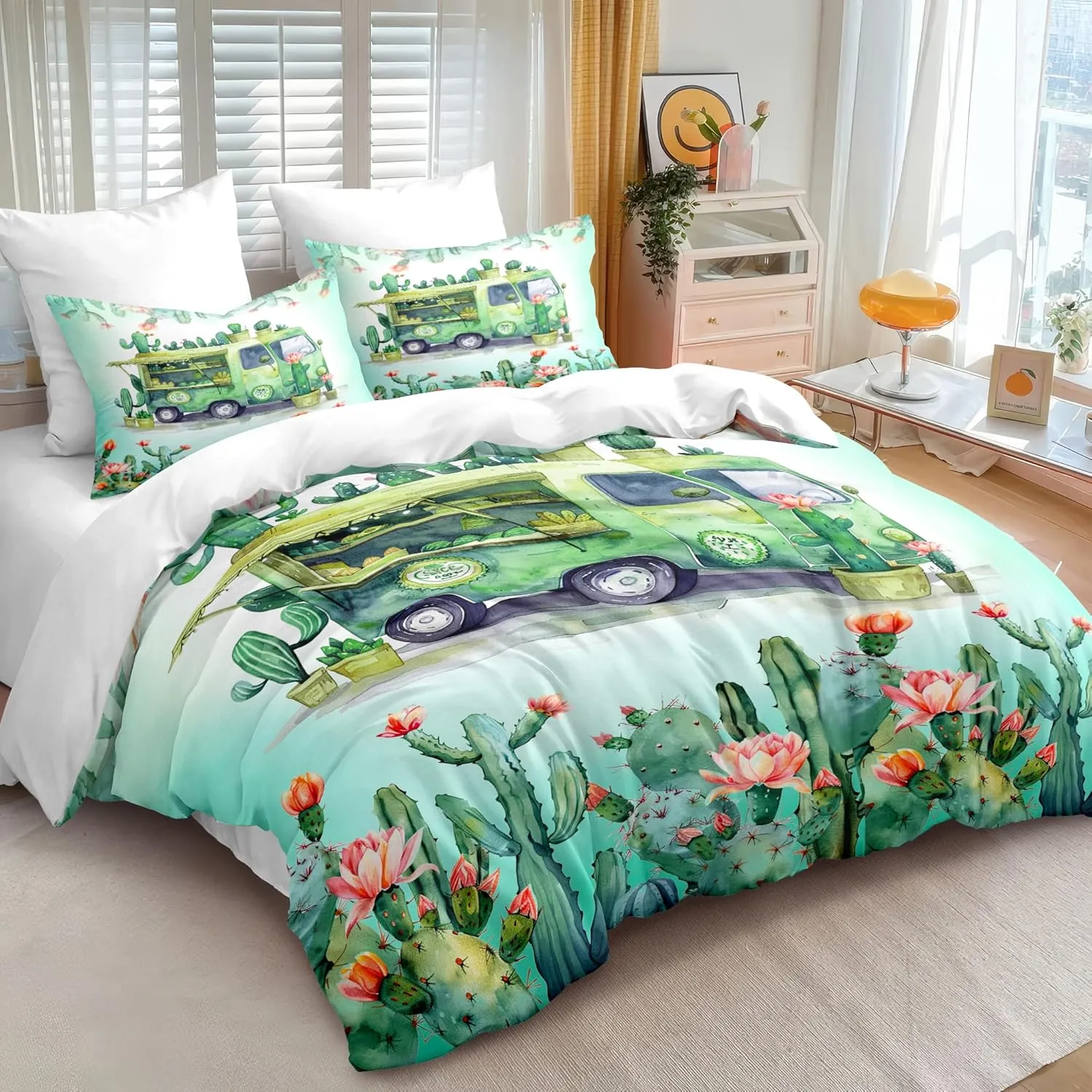 Car Camping Comforter Set Queen, 3pcs Rv Soft Bedding Set for Women Girls, Lightweight Down Alternative Comforter with 2 Matching Pillowcases/Great Bedroom Decor (90" X 90")