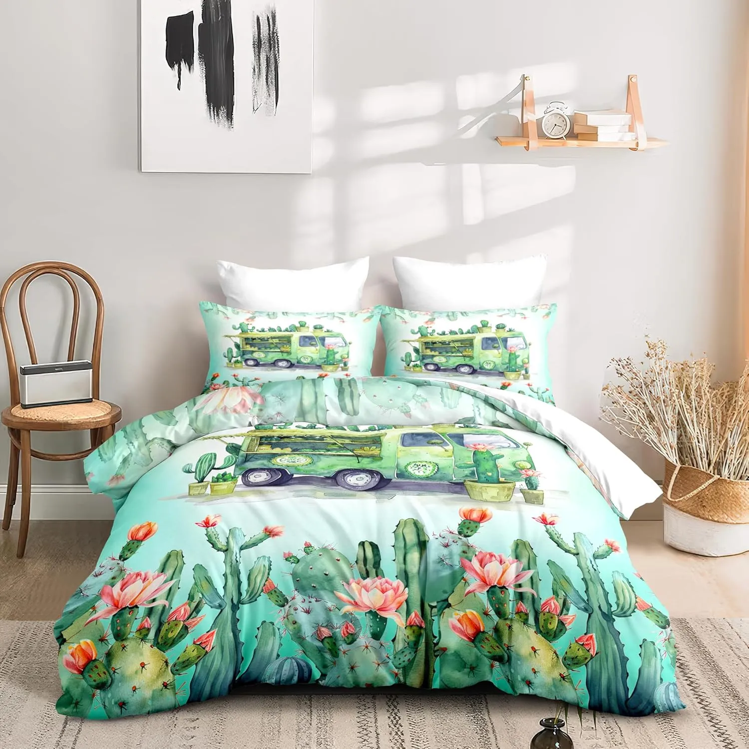 Car Camping Comforter Set Queen, 3pcs Rv Soft Bedding Set for Women Girls, Lightweight Down Alternative Comforter with 2 Matching Pillowcases/Great Bedroom Decor (90" X 90")