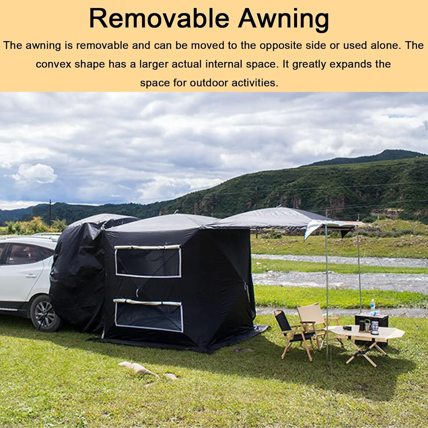 Car Tent 450D Oxford Cloth PU200Omm RUV50 , Vehicle Awning Sunscreen and Rainproof, Detachable Design and Double-Layer Large Windows, Easy to Set up(Yellow)