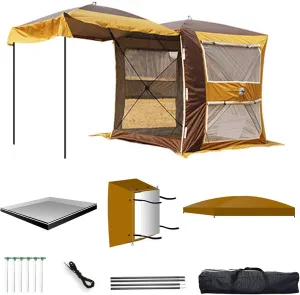 Car Tent 450D Oxford Cloth PU200Omm RUV50 , Vehicle Awning Sunscreen and Rainproof, Detachable Design and Double-Layer Large Windows, Easy to Set up(Yellow)