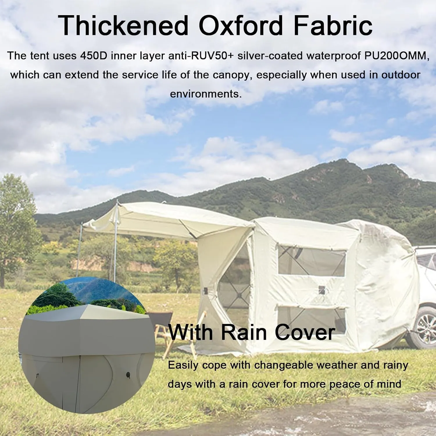 Car Tent 450D Oxford Cloth PU200Omm RUV50 , Vehicle Awning Sunscreen and Rainproof, Detachable Design and Double-Layer Large Windows, Easy to Set up(Yellow)