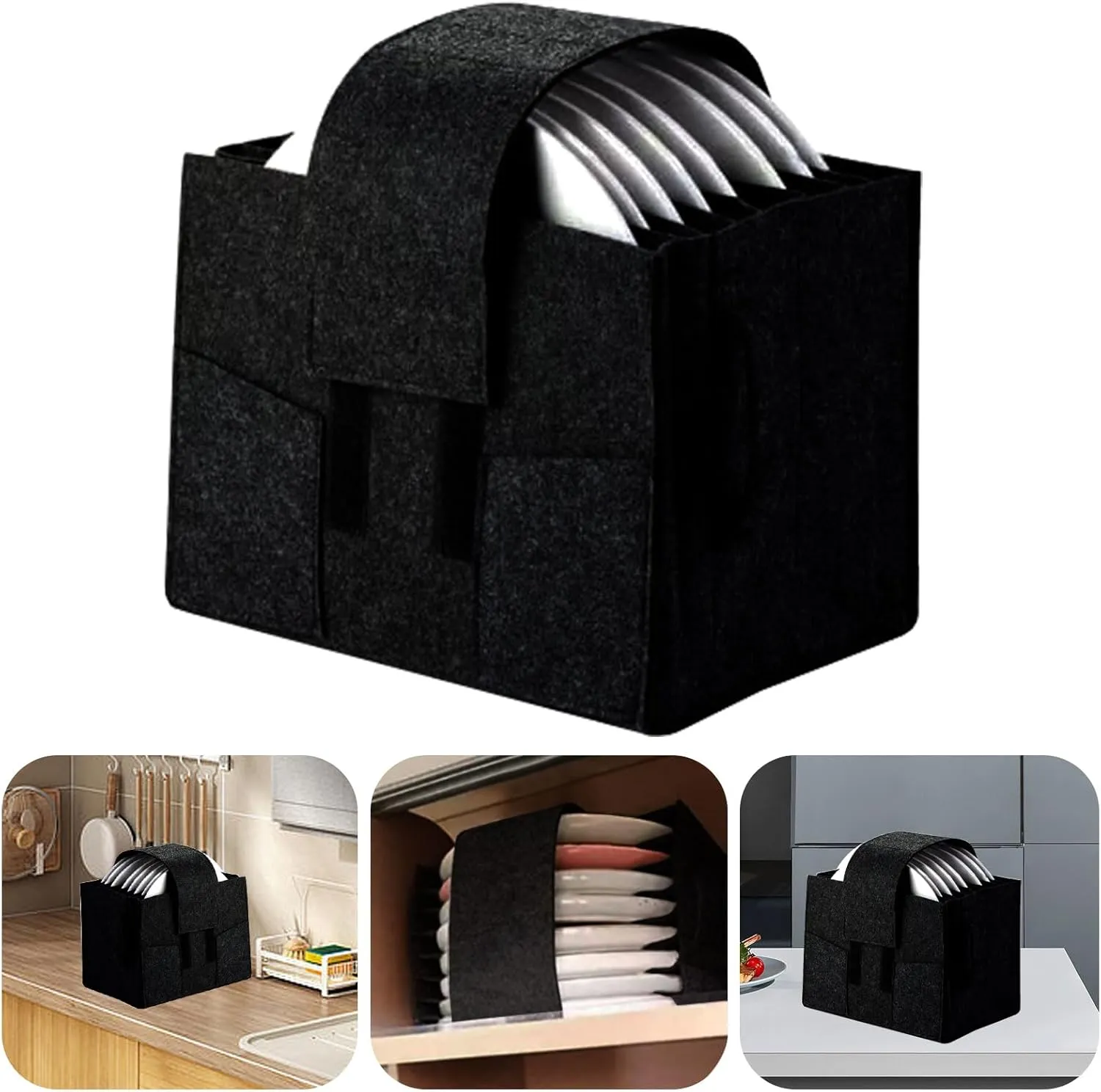 Caravan Plate Holder Camping Dinnerware Storage, Tableware Storage Bag,Camping Plate Holder Felt Caravan Plate Storage Solutions For Motorhome Campervan Boat Cupboard (Black)