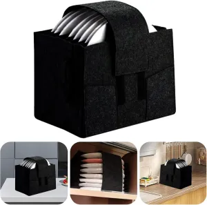 Caravan Plate Holder Camping Dinnerware Storage, Tableware Storage Bag,Camping Plate Holder Felt Caravan Plate Storage Solutions For Motorhome Campervan Boat Cupboard (Black)