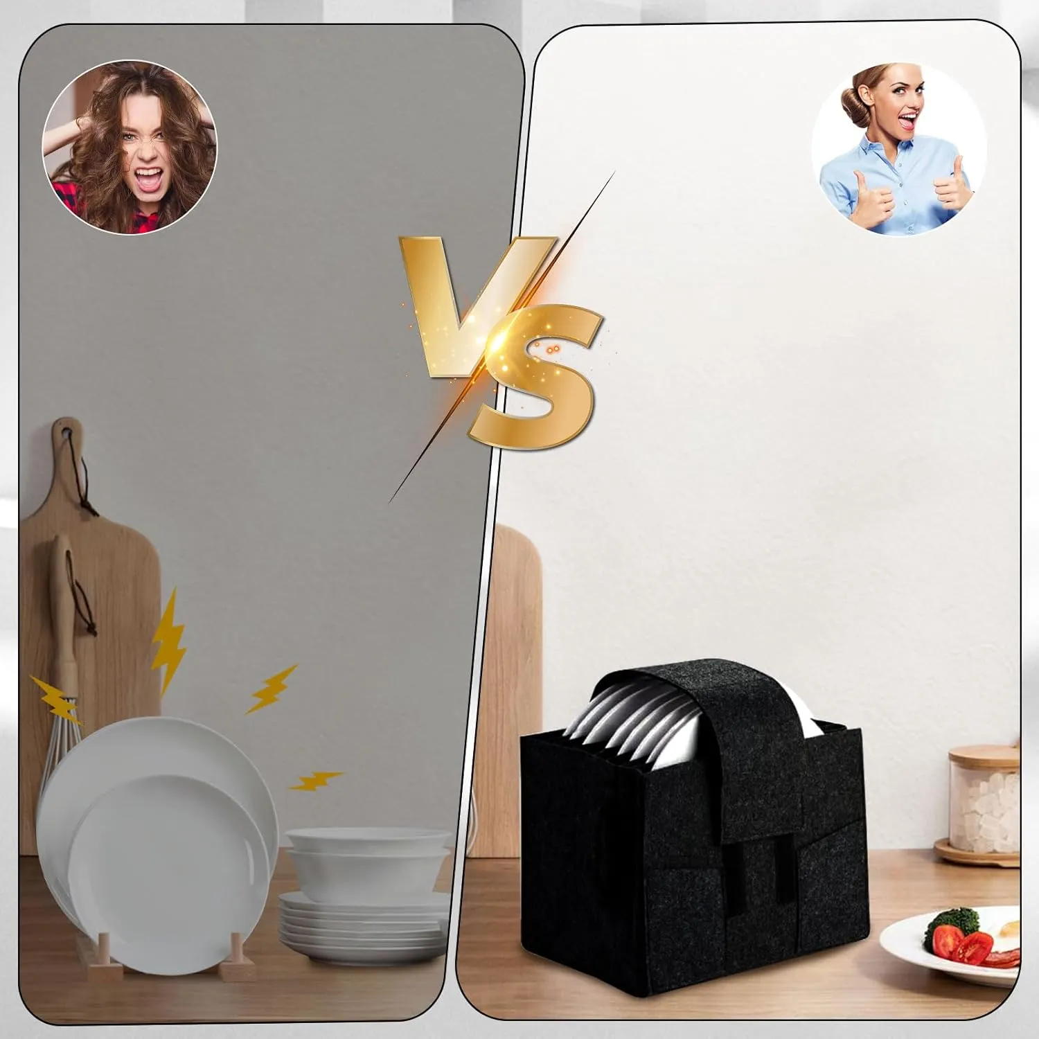 Caravan Plate Holder Camping Dinnerware Storage, Tableware Storage Bag,Camping Plate Holder Felt Caravan Plate Storage Solutions For Motorhome Campervan Boat Cupboard (Black)