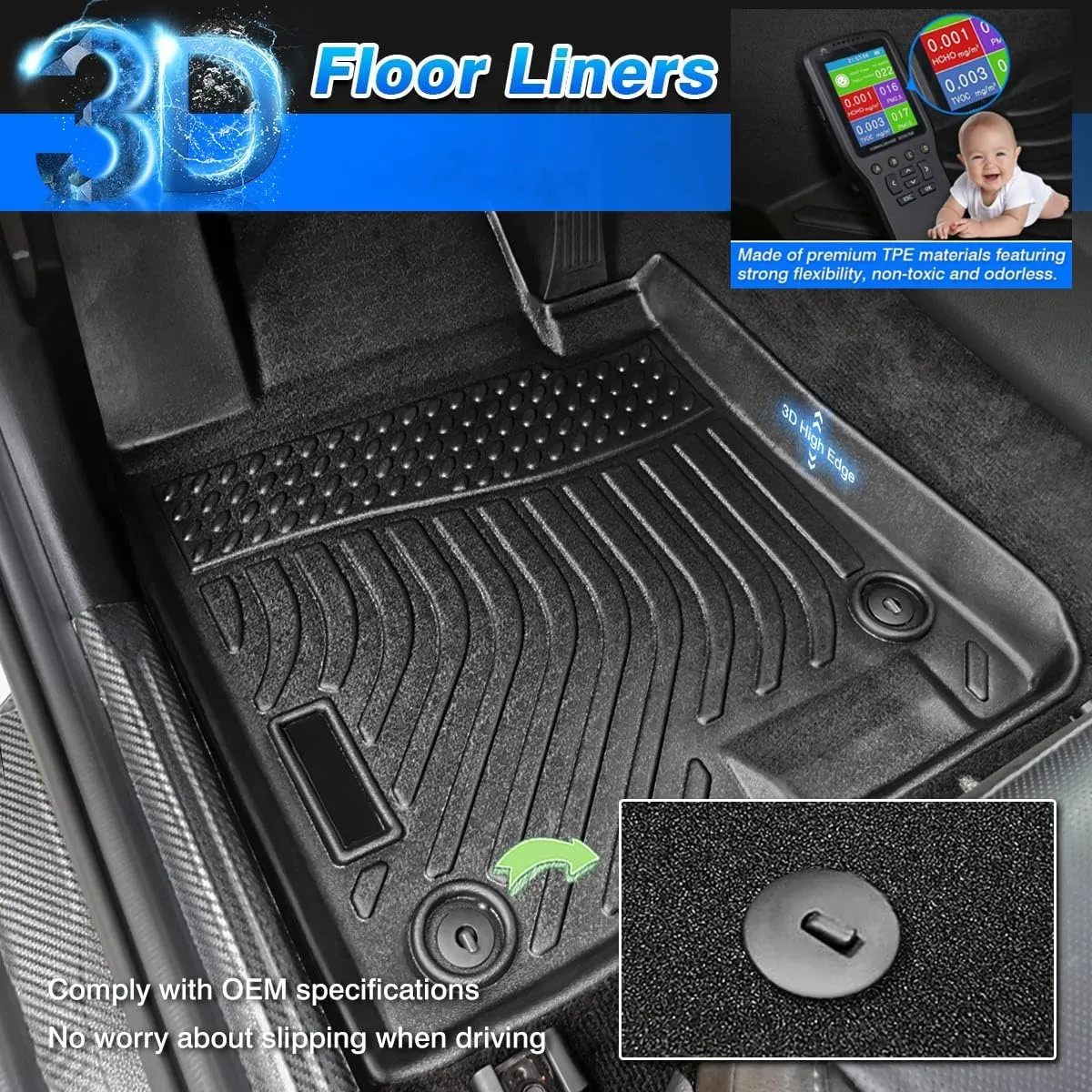 Cartist Floor Mats Fit for Jeep Compass 2017-2024 2025, All Weather Floor Mats for Compass Accessories, Front & 2nd Row TPE Waterproof