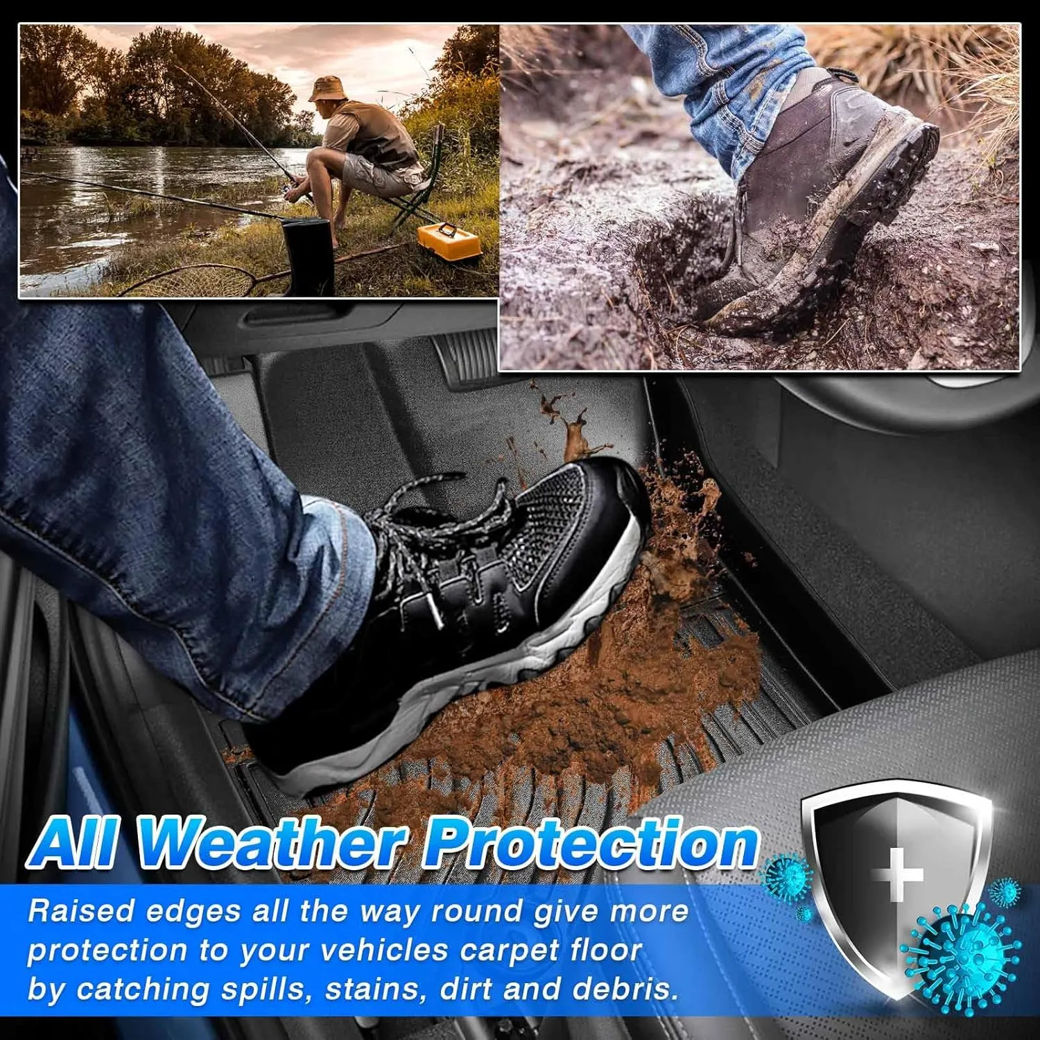 Cartist Floor Mats Fit for Jeep Compass 2017-2024 2025, All Weather Floor Mats for Compass Accessories, Front & 2nd Row TPE Waterproof