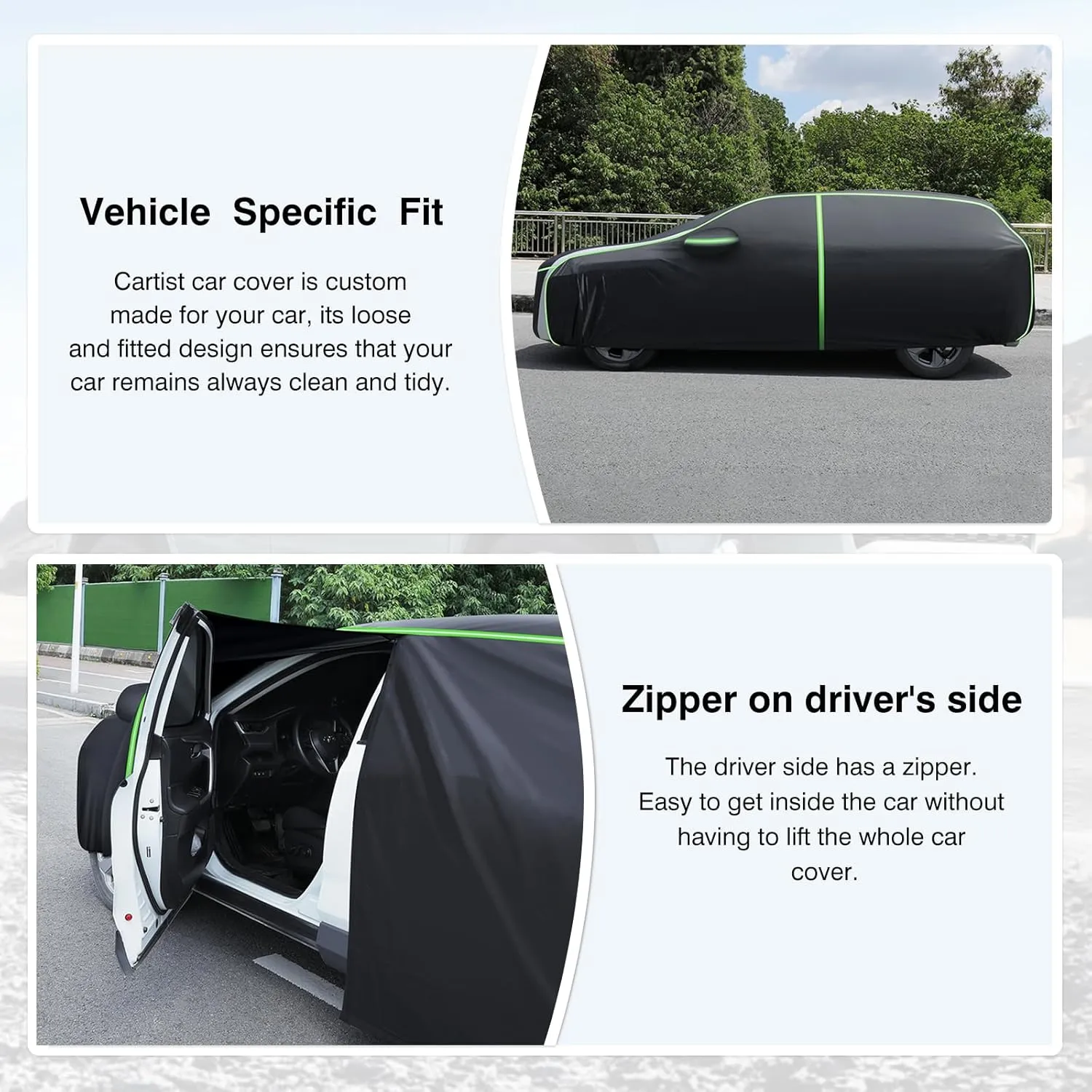Cartist Full Car Cover Fits for Jeep Compass 2007-2023 2024 2025 Accessories All Weather Car Covers Outdoor Waterproof UV Protection with Zipper & Reflective Safety Strips