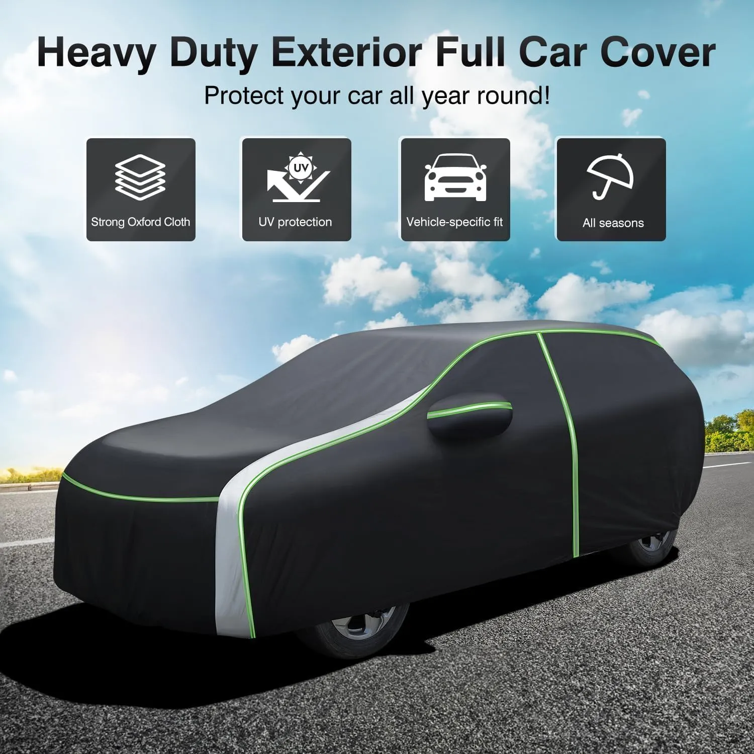Cartist Full Car Cover Fits for Jeep Compass 2007-2023 2024 2025 Accessories All Weather Car Covers Outdoor Waterproof UV Protection with Zipper & Reflective Safety Strips