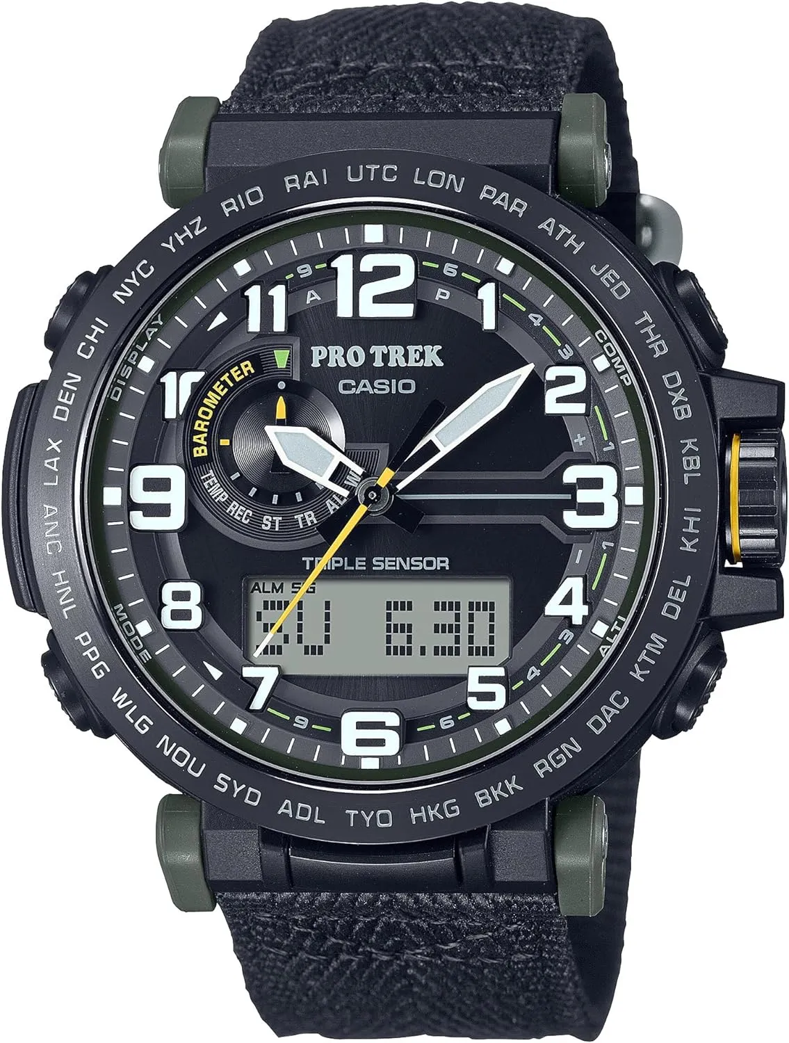 Casio PRG601 Series | Pro Trek | 100M WR | 1/100 SEC Stop Watch | Compass/Alt/Baro-Thermo | Tough Solar Power/Atomic Timekeeping | 1-100 SEC Stopwatch | Countdown Timer | World Time