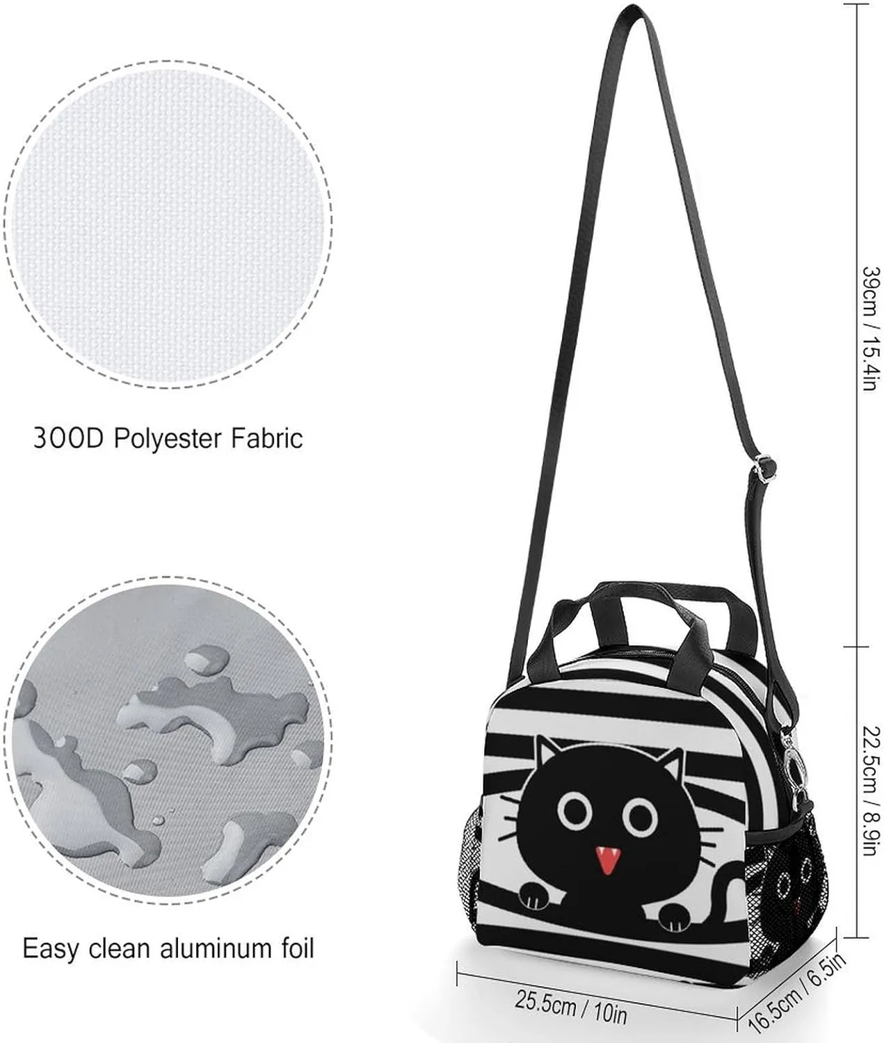 Cat Lunch Bag, Reusable Lunch Box Insulated Meal Tote for Kids Women Men Cooler Bag with Shoulder Strap, Durability of Lunch Tote for Work School Picnic, Black Cat…