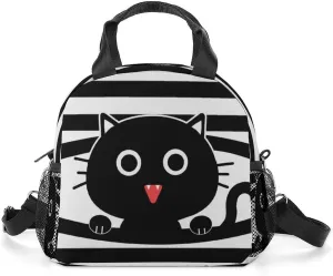 Cat Lunch Bag, Reusable Lunch Box Insulated Meal Tote for Kids Women Men Cooler Bag with Shoulder Strap, Durability of Lunch Tote for Work School Picnic, Black Cat…