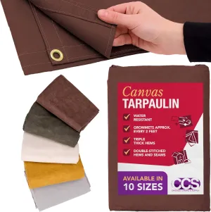 CCS Waterproof Canvas Tarp Cover – Heavy Duty Duck Cloth, Waxed Canvas Tarpaulin with Rustproof Brass Grommets for Camping, Construction, Equipment & Outdoor Use (Brown, 6x8 Ft)
