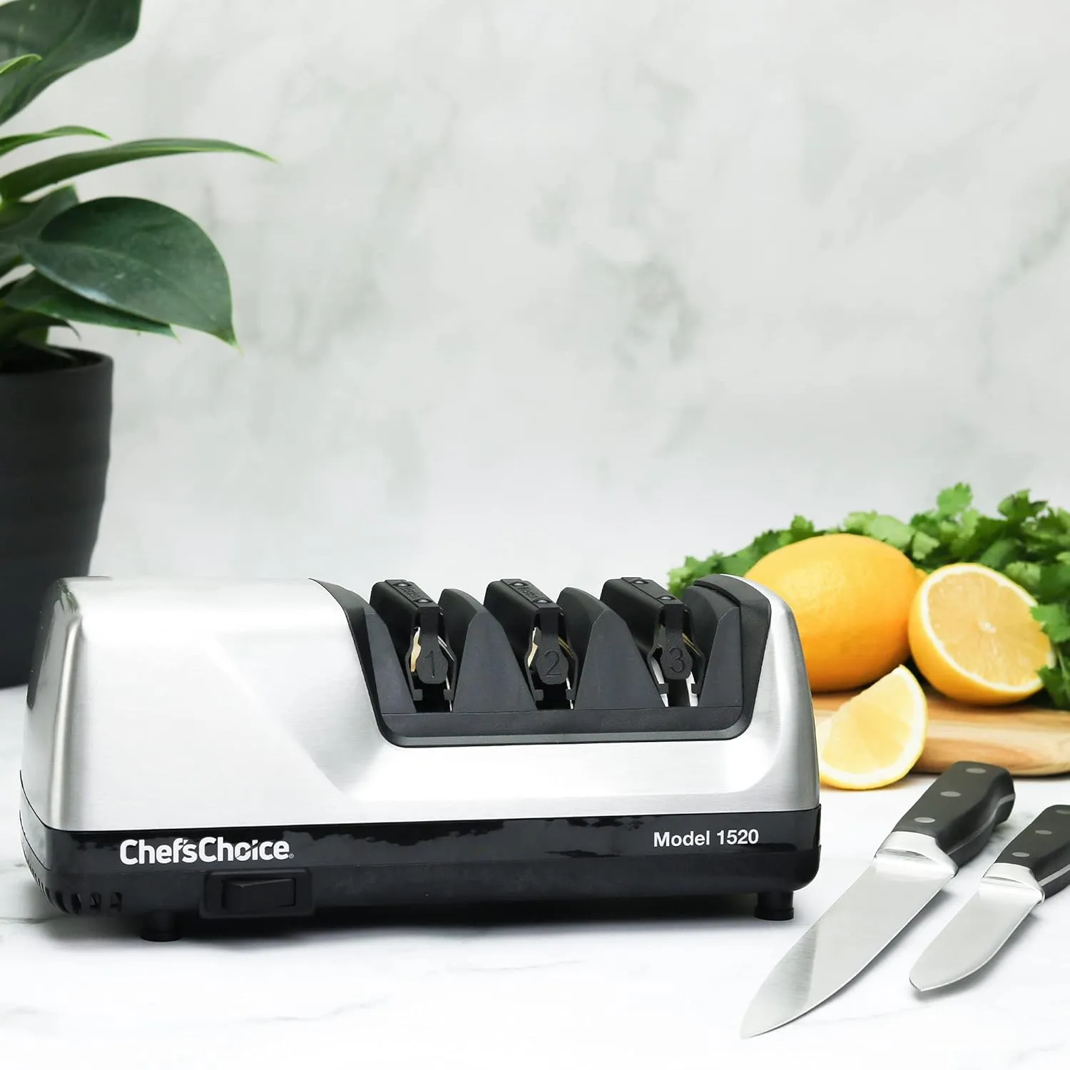 Chef’sChoice Professional Electric Knife Sharpeners AngleSelect for 15- and 20-Degree Straight-Edge and Serrated Knives with Diamond Abrasives & Precision Angle Control, 2-Stage, Metallic