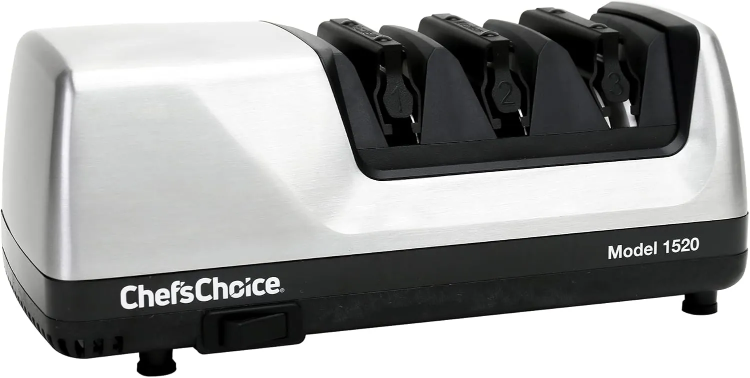 Chef’sChoice Professional Electric Knife Sharpeners AngleSelect for 15- and 20-Degree Straight-Edge and Serrated Knives with Diamond Abrasives & Precision Angle Control, 2-Stage, Metallic