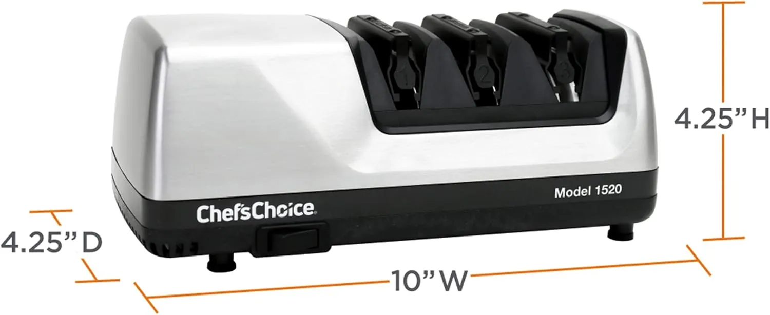 Chef’sChoice Professional Electric Knife Sharpeners AngleSelect for 15- and 20-Degree Straight-Edge and Serrated Knives with Diamond Abrasives & Precision Angle Control, 2-Stage, Metallic