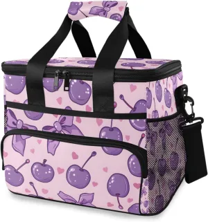Cherry Berry Purple Cooler Bag Insulated Cooler Soft Sided Cooler 24 Can Portable Picnic Bag Large Leakproof Lunch Bag Box for Beach Grocery Camping Travel Car Men Women