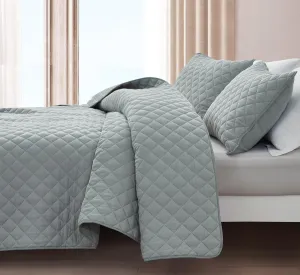Chezmoi Collection 3-Piece Cotton Gauze King Quilt Set, Light Blue-Gray Soft Washed Cotton Gauze Bedspread, Lightweight Breathable Reversible 180GSM Fill for All Season