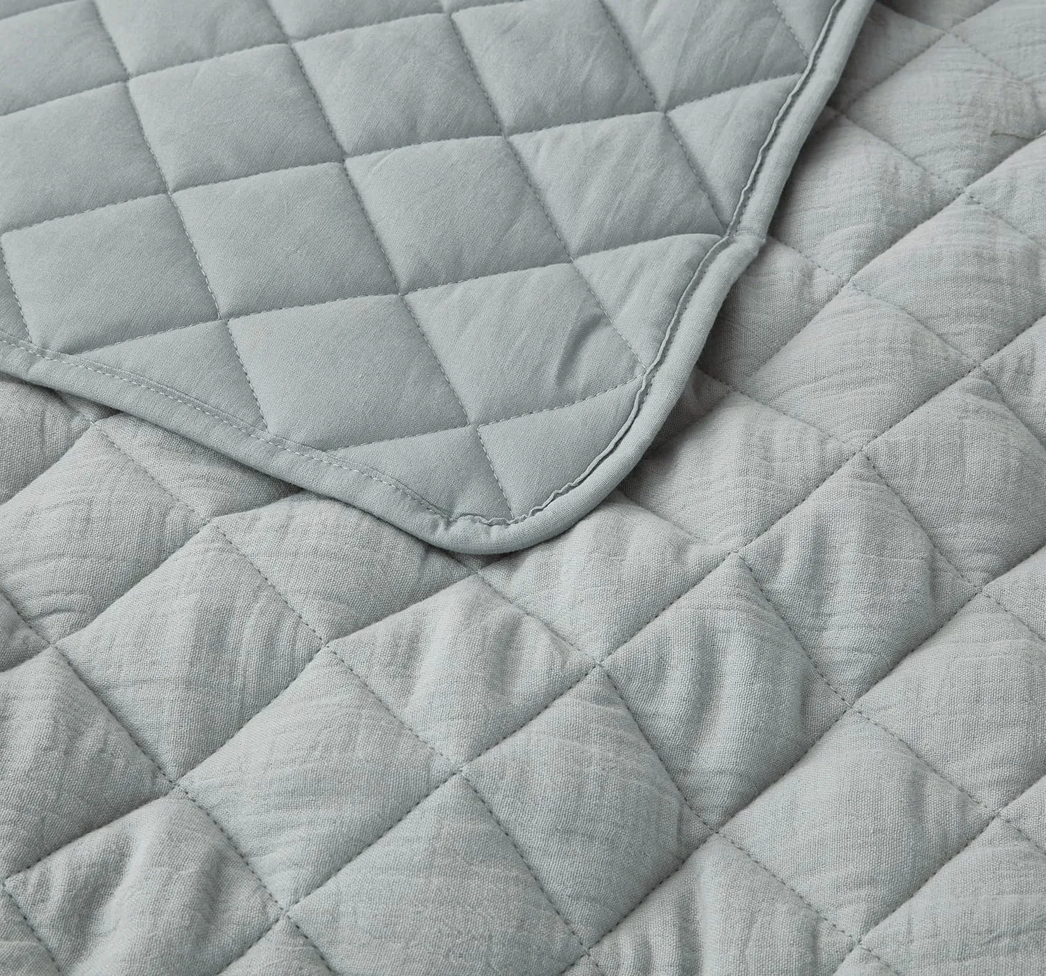 Chezmoi Collection 3-Piece Cotton Gauze King Quilt Set, Light Blue-Gray Soft Washed Cotton Gauze Bedspread, Lightweight Breathable Reversible 180GSM Fill for All Season