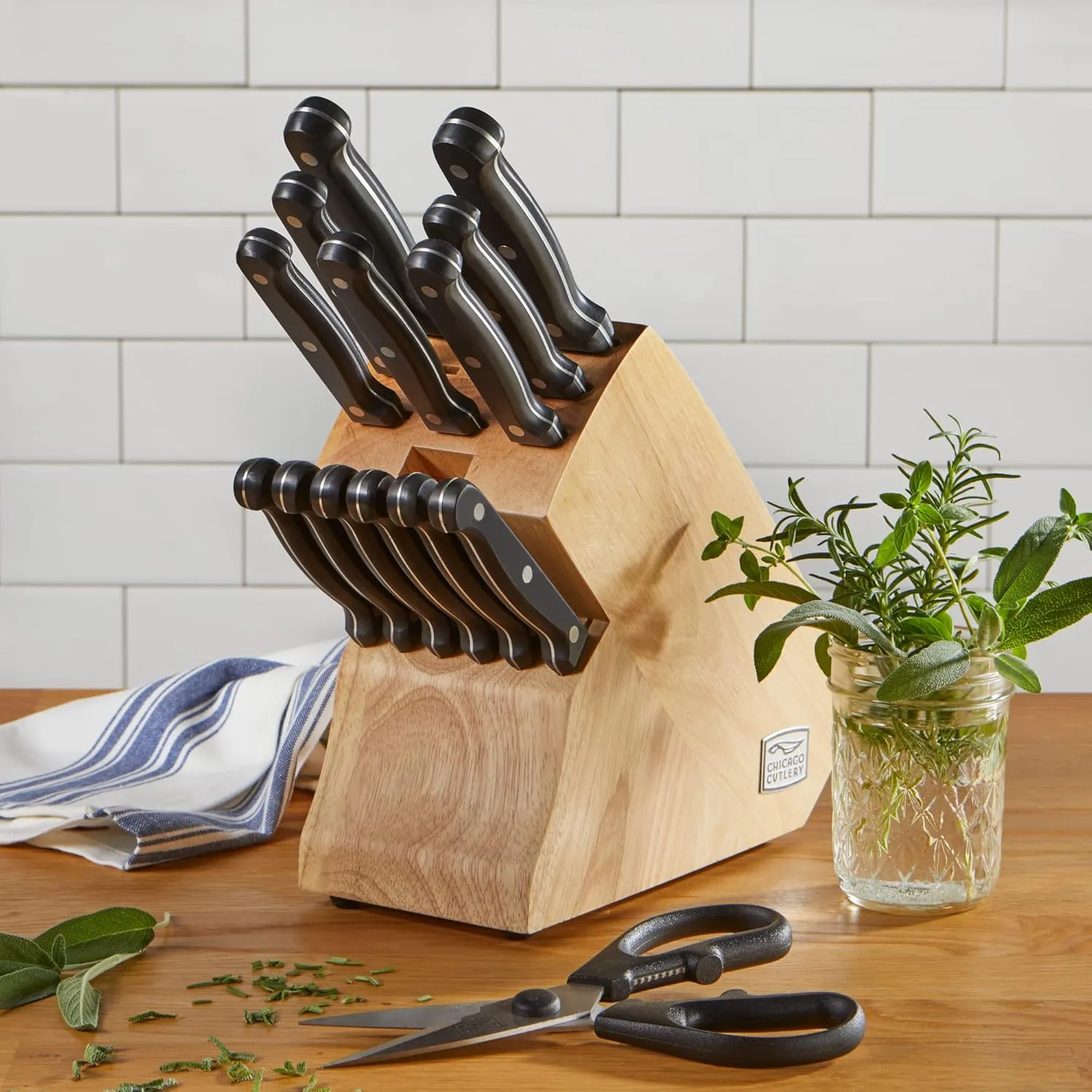 Chicago Cutlery Essentials (15-PC) Stainless Steel Kitchen Knife Block Set With Block, Sharp Stainless Steel Cutlerly Chef Knives Set & Scissors Shears